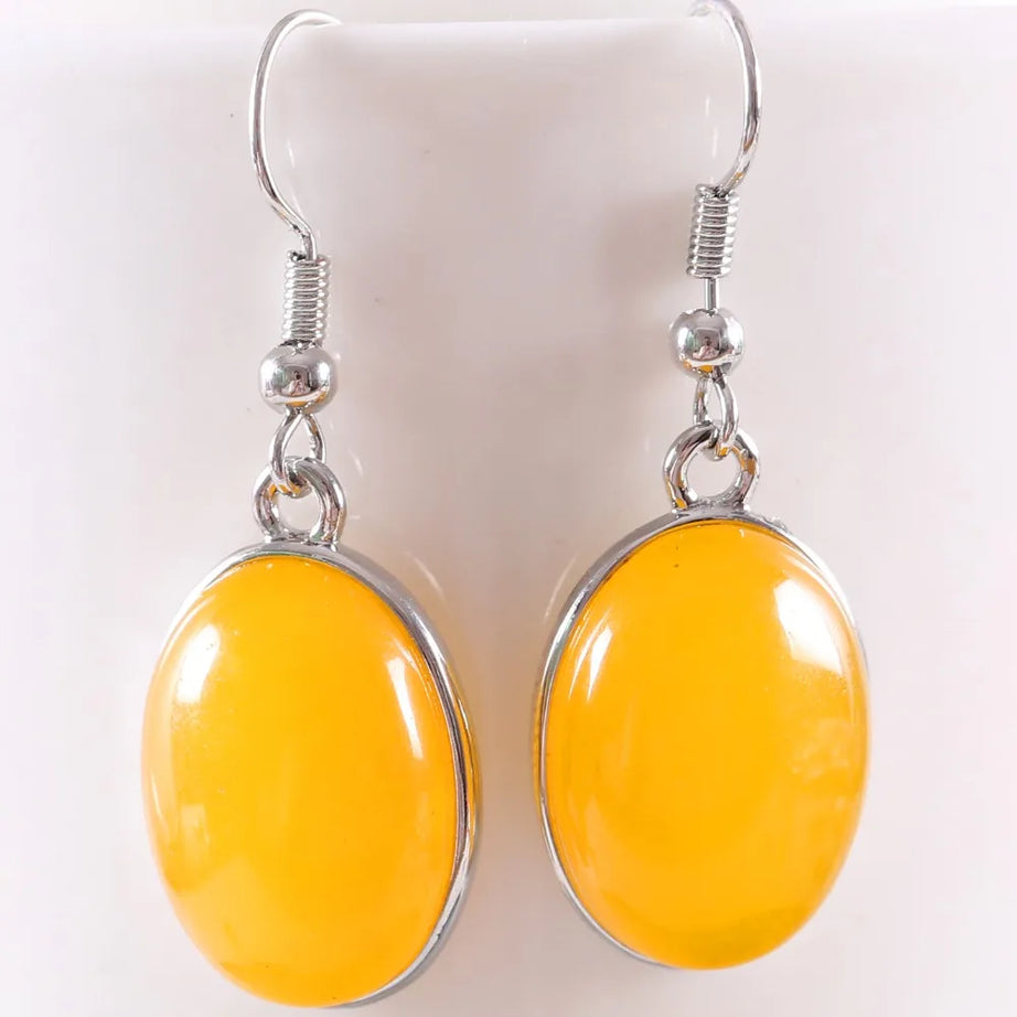 White Opal Lapis Cabochon Drop Earrings Jewelry