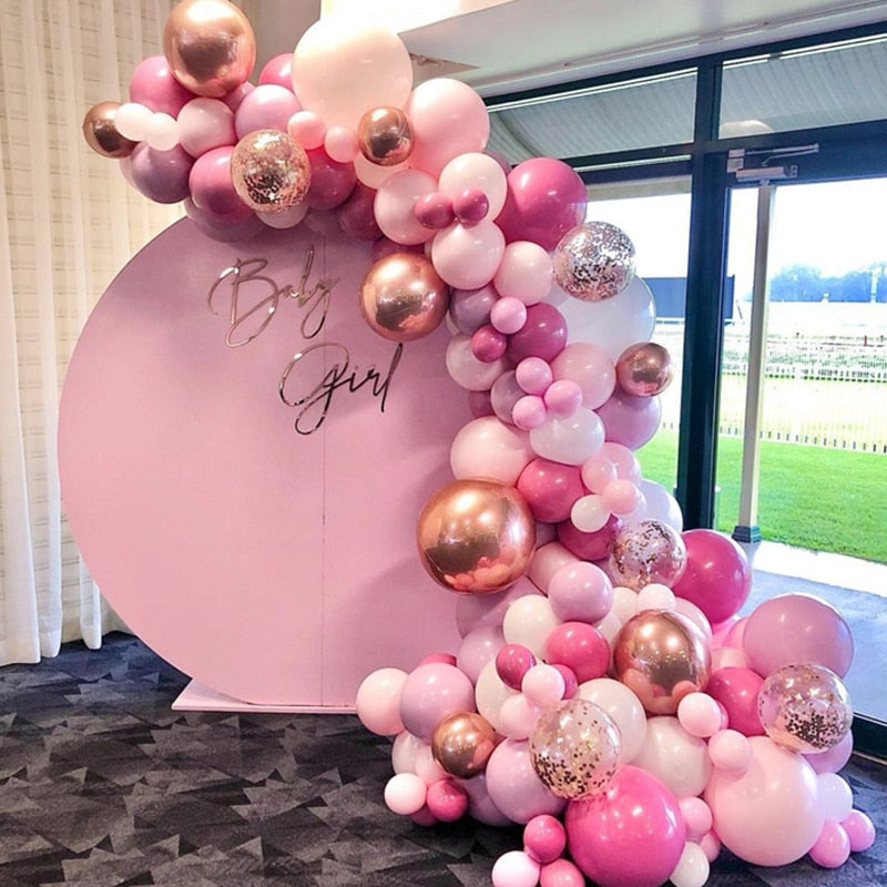 115pcs Balloon Arch Garland Rose Gold Chorme Metallic Balloons Pink Globos Happy Birthday Party Decorations Wedding Baby shower - Charlie Dolly