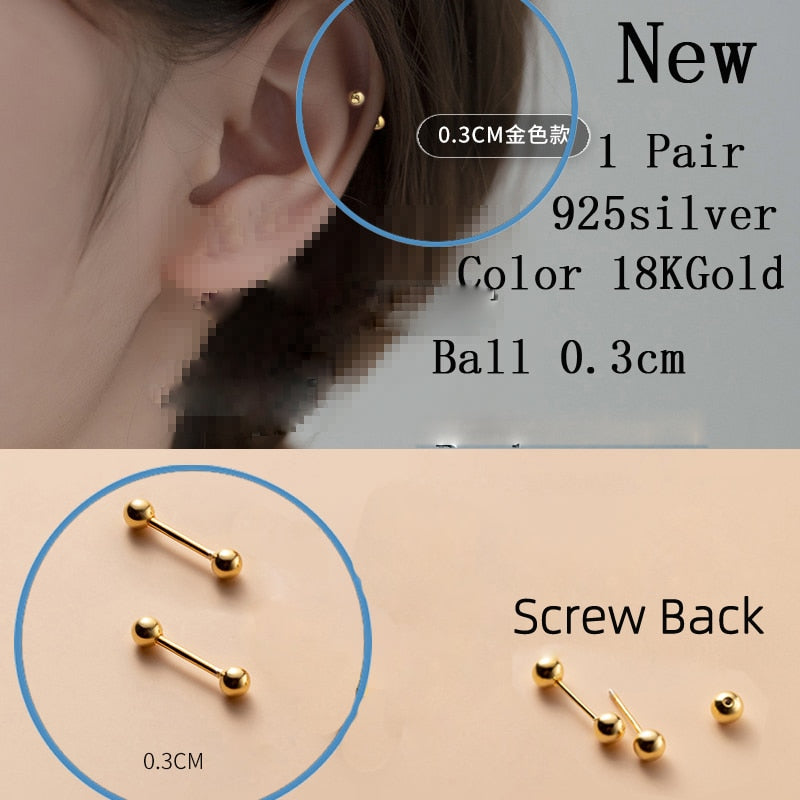 La Monada Sterling Silver Stud Earrings Women Two Ball Fine 925 Silver Jewelry Woman Earrings Stud Silver 999 Keep Piercing Nut - Charlie Dolly