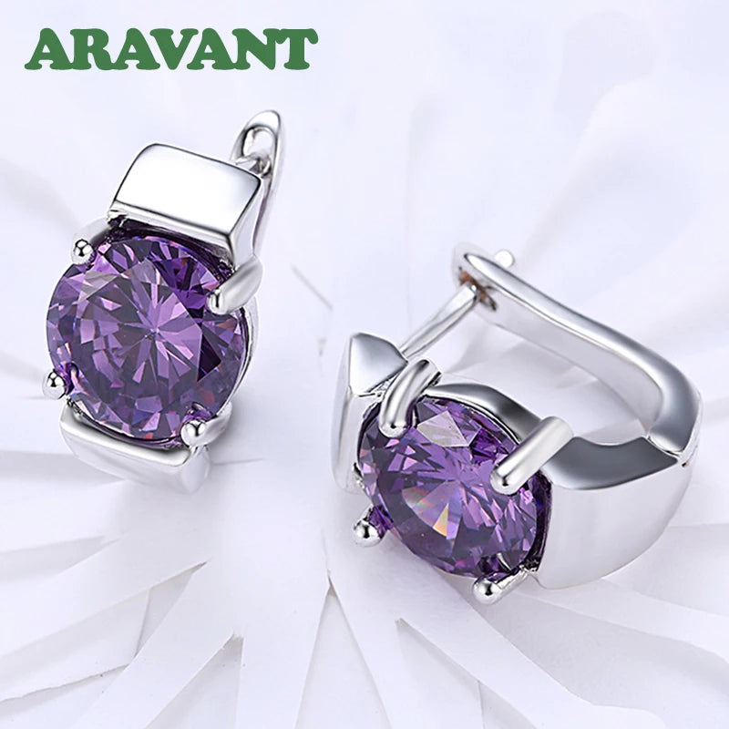Aravant 925 Silver Amethyst Hoop Earrings For Women Wedding Jewelry