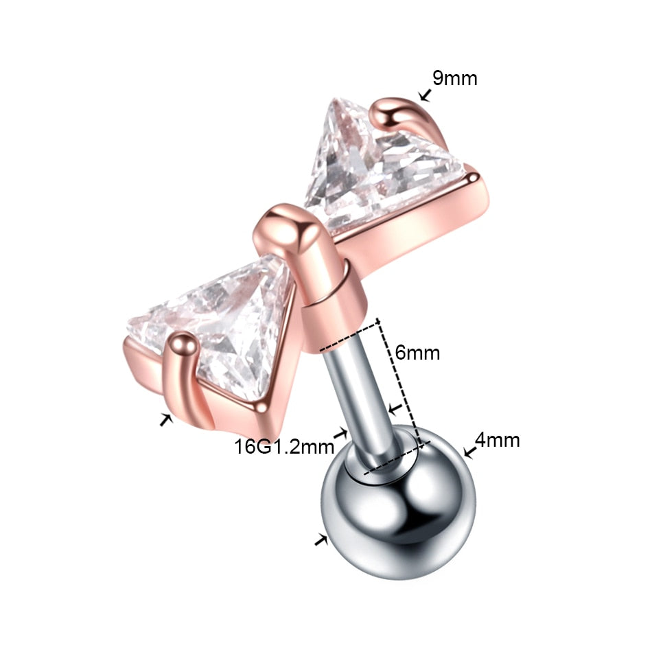 1PC Steel CZ Cartilage Stud Helix Earring Piercings Crystal Rook Tragus Conch Earring Stud Piercings Sexy Women Jewelry 16G - Charlie Dolly