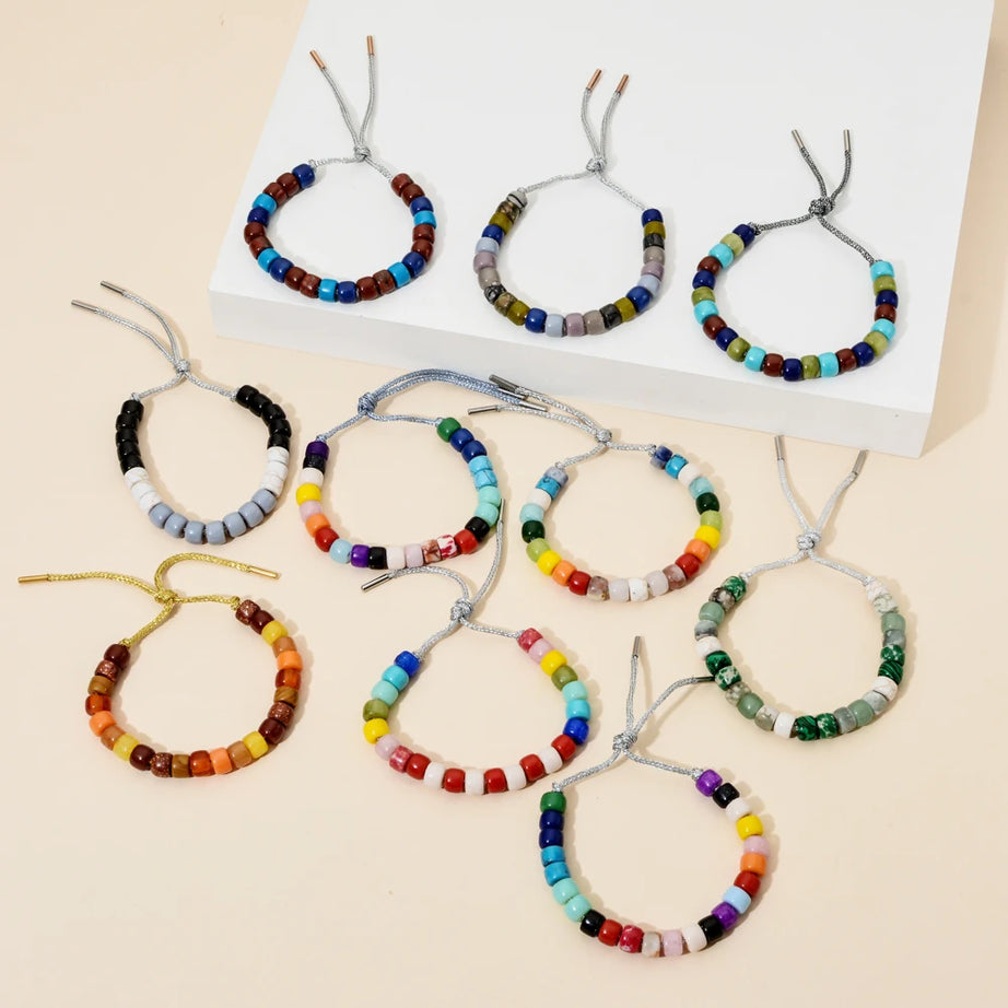 Vintage Boho Handmade Pull Tie on Rope Bracelet DIY Natural Stones Crystal Charm Beads Stone Trendy Bracelet Lucky Jewelry - Charlie Dolly