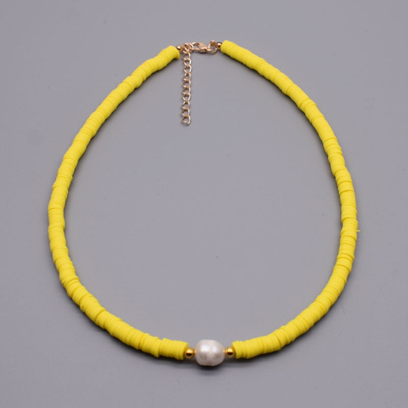 New Colour Boho Natural Fresh Water Pearl Necklace Color Soft Polymer Clay Beads Choker Necklace Beach Femme Jewelry Gift - Charlie Dolly
