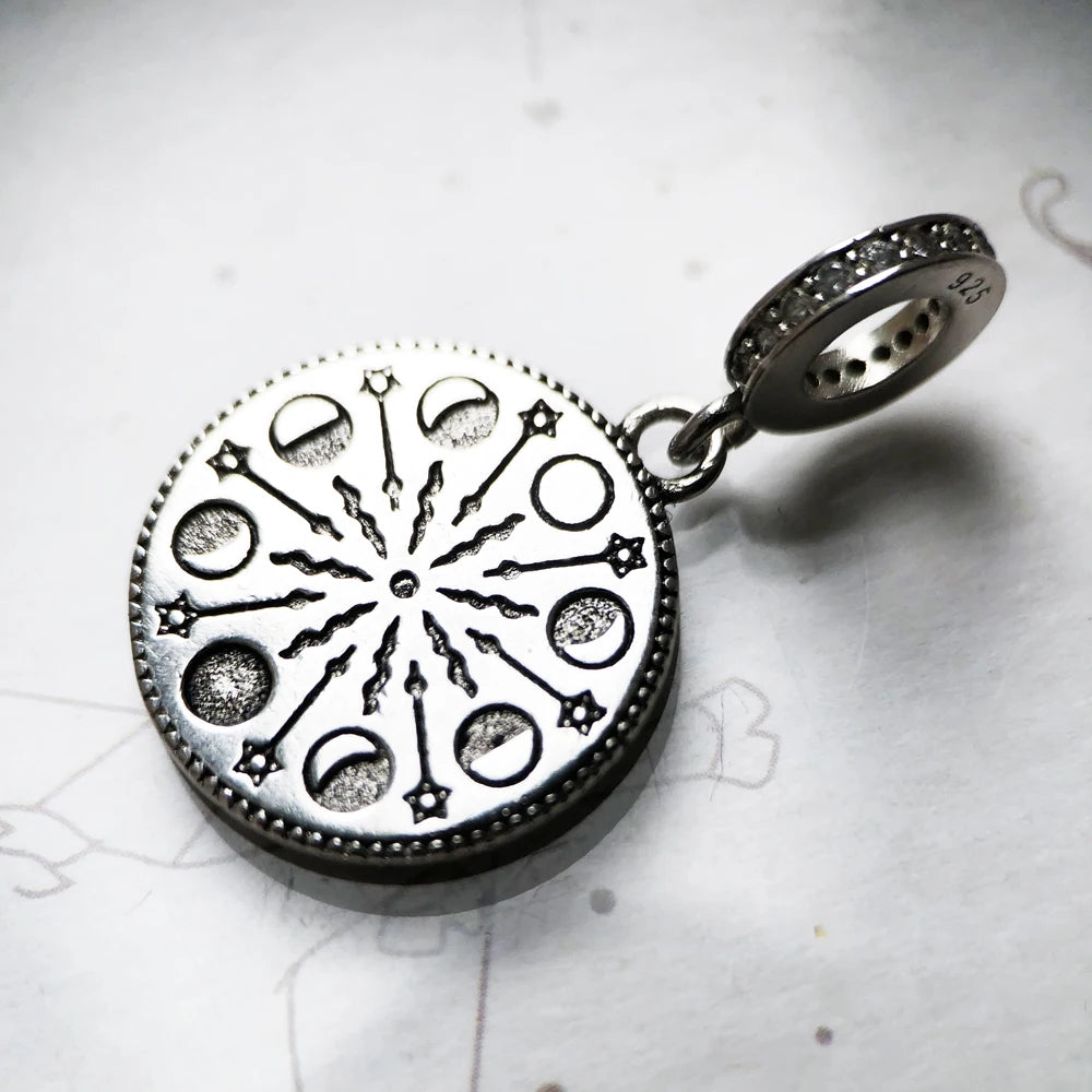 Moonphase Pendant 925 Sterling Silver Dangle Charm Women Men Vintage Fine Jewelry