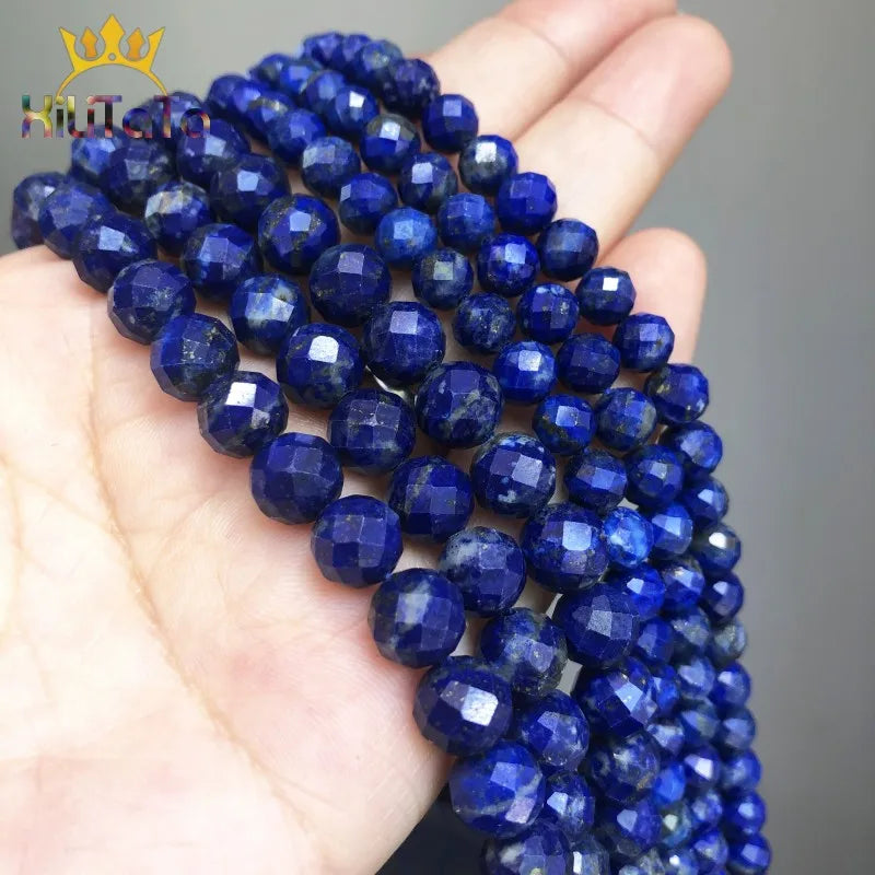 Natural Faceted Stone Beads Lapis lazuli Loose Spacer Beads For Jewelry Making DIY Bracelet Earrings Accessories 6mm/8mm 7.5''