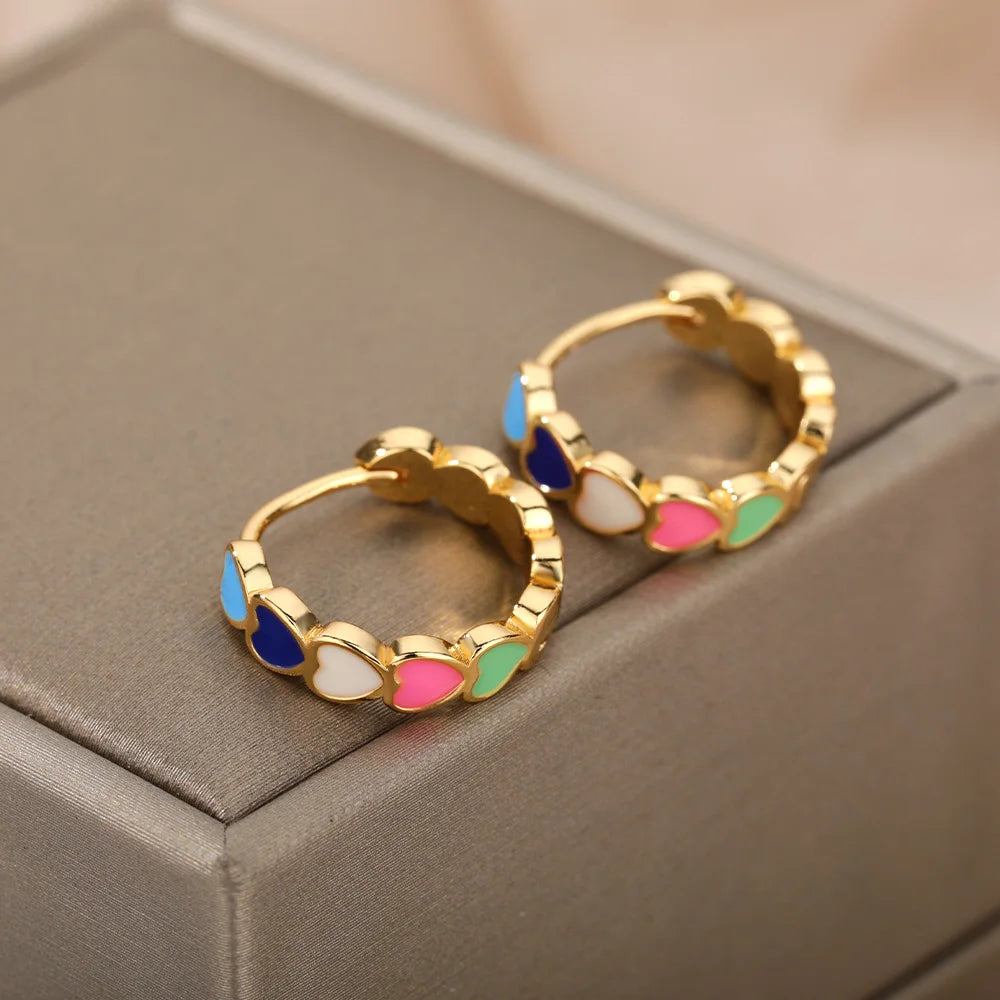 Colorful Heart Earrings For Women Stainless Steel Enamel Metal Heart Stud Earring Femme Party Valentine Boho Jewelry Gift 2025