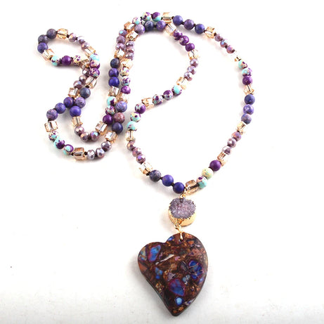 Fashion Bohemian Jewelry Boho Gift Natural Stones With Druzy Links Heart Stone Pendant Necklaces For Women - Charlie Dolly