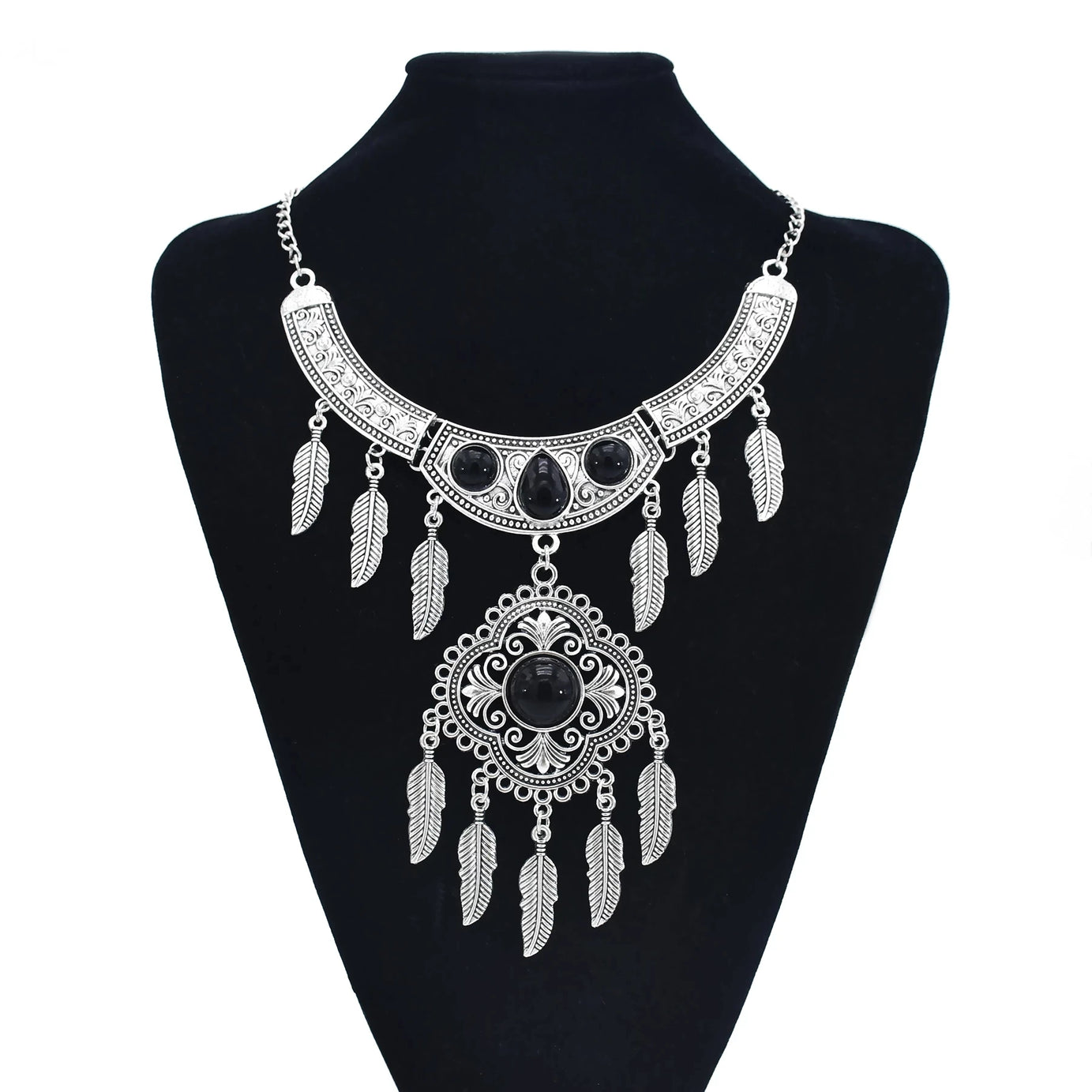 Thread Feather Bead Long Tassel Necklace Jewelry