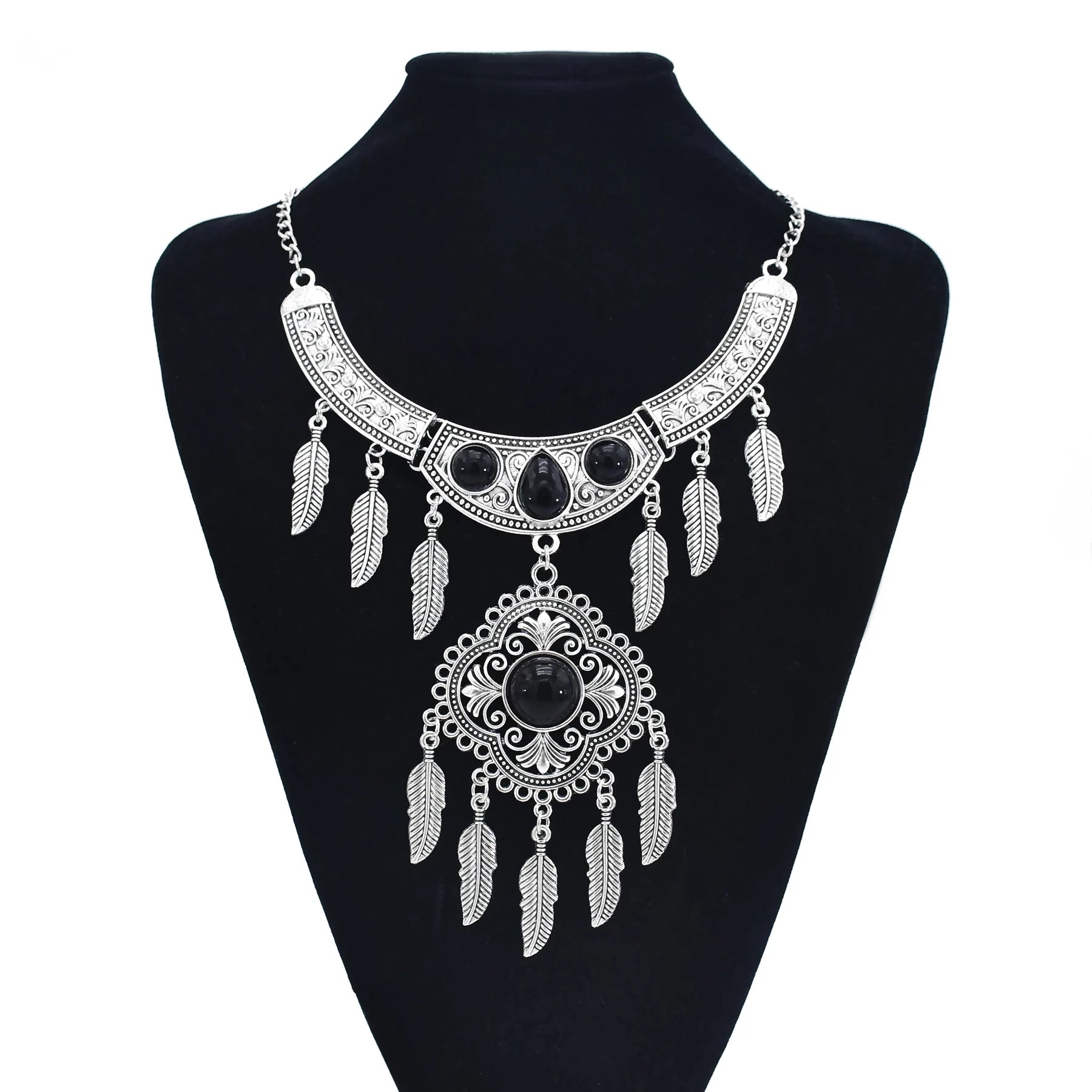 Thread Feather Bead Long Tassel Necklace Jewelry