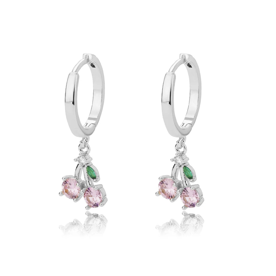 Pink Crystal Cherry Fruit Drop Earrings Jewelry