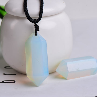 Natural Rainbow Fluorite Necklace Single Point Hexagonal Prism Pendant Striped Crystal Fluorite Necklace Health Energy Stone 1PC