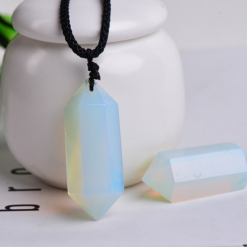 Natural Rainbow Fluorite Necklace Single Point Hexagonal Prism Pendant Striped Crystal Fluorite Necklace Health Energy Stone 1PC - Charlie Dolly