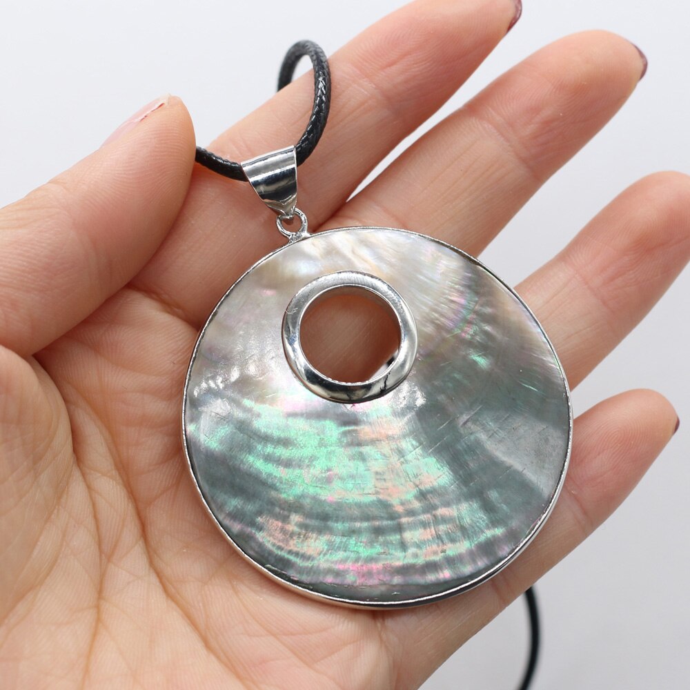 Natural Shell Necklace With Round Pendant Leather Cord 2MM Charms For Elegant Women Love Romantic Gift - Charlie Dolly
