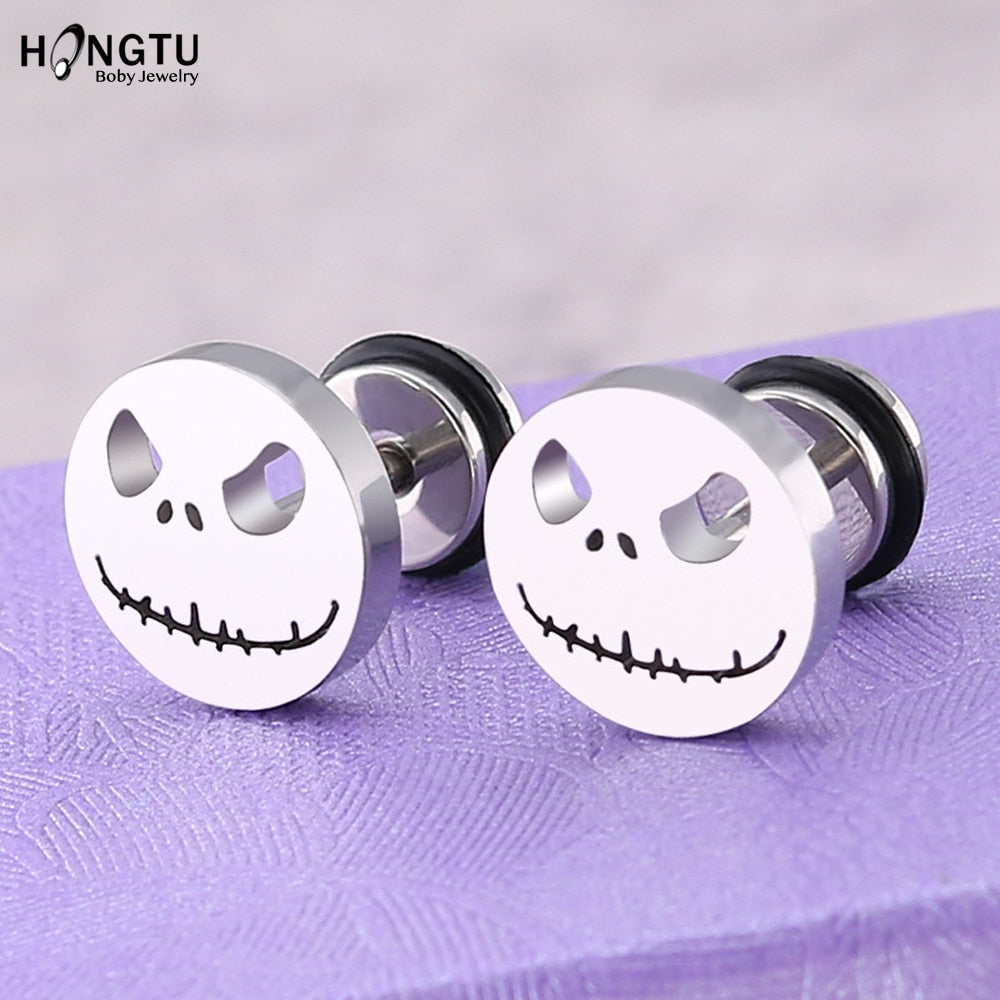 HONGTU 2Pcs Skull Ear Piercing Earring Stud Earrings Stainless Steel Ear Studs Small Earrings Female Punk 2020 Piercing Jewelry