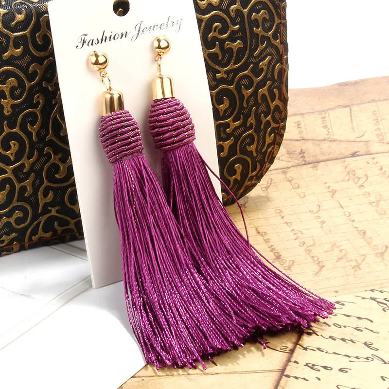 Bohemia Hand-Woven Tassel Dangle Earrings For Women Ethnic Silk Fabric Long Drop Earring New Female Boho Jewelry Gift
