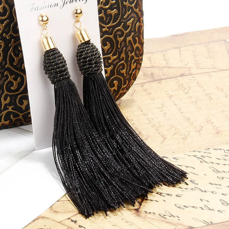 Hand Woven Silk Tassel Long Earrings Jewelry