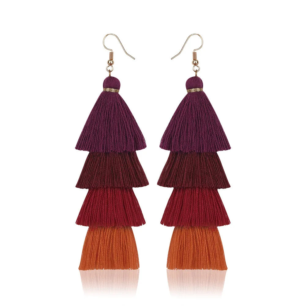 Boho Ethnic 4 Layered Tassel Drop Earrings For Women Long Fringe  Statement Dangle Earring Female Bohemian Jewelry Gift
