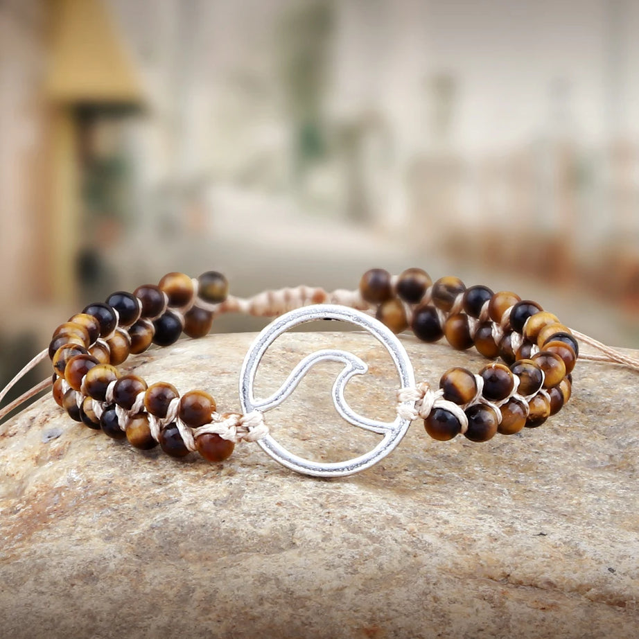 Boho Ocean Waves Bracelets Vintage Natural Stone Black Onyx Tiger Eye Beads Bracelet & Bangle Women Men Yoga Wristchain Jewelry - Charlie Dolly