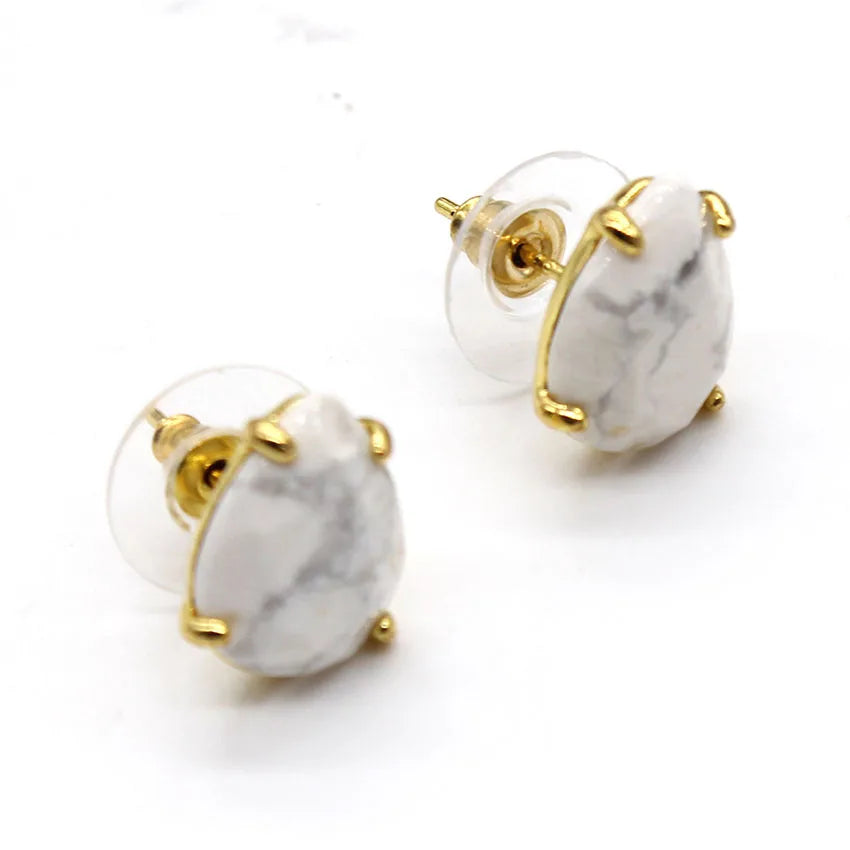 Crystal Stud Earrings for Women Girls Waterdrop Round Oval Shape Natural Lapis Lazuli Amethyst Faceted Stone Earring Jewelry