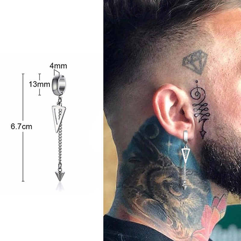 IRREGULAR TRIANGLE LONG CHAIN CUFF EARRING FOR MEN UNISEX JEWELRY ROCK THE COOLEST CONCH HOOP CLIP PIERCING WITHOUT PIERCING