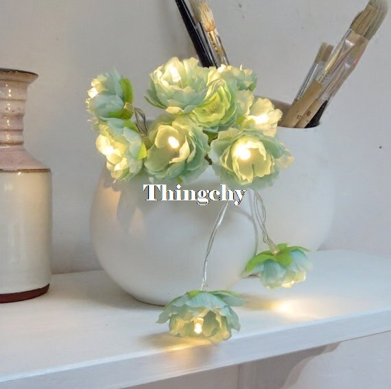 pale Pink blush Rose Flower Fairy string lights 20LED floral wedding party bedroom decoration centerpiece girl for Home Decor - Charlie Dolly