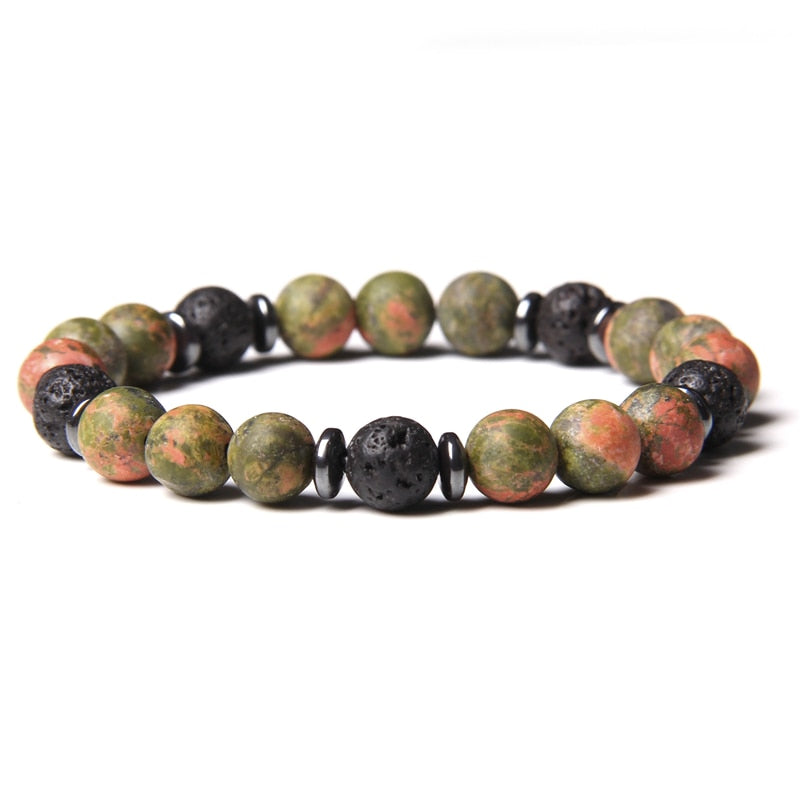 Natural Pink Zebra Stone Beads Bracelet 8mm Lava Volcanic Beaded Charm Bracelet Yoga Jewelry for Women Men Friendship Bracelet - Charlie Dolly