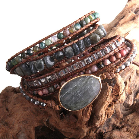 Mixed Natural Stone Wrap Bracelet