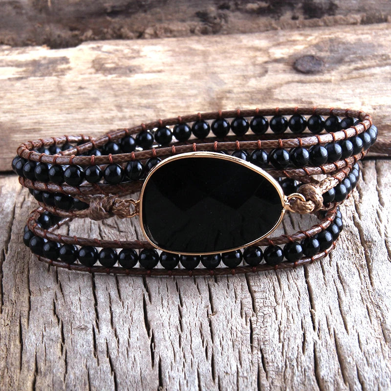 Fashion Beaded Boho Bracelet Jewelry Handmade Natural Stones Charm 3 Strands Wrap Bracelets