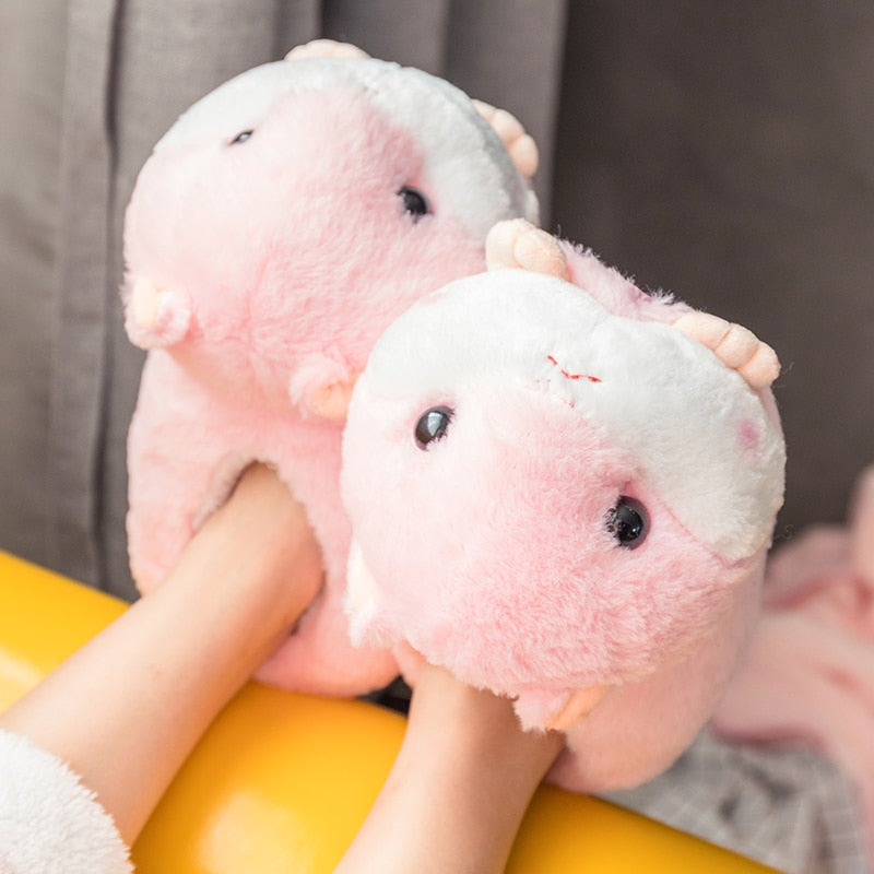 Winter Slippers Kawaii Women Flip Flop Color Hamster Pink Brown Hamster Warm Home Slippers Home Floor Non-slip Cartoon Slippers - Charlie Dolly