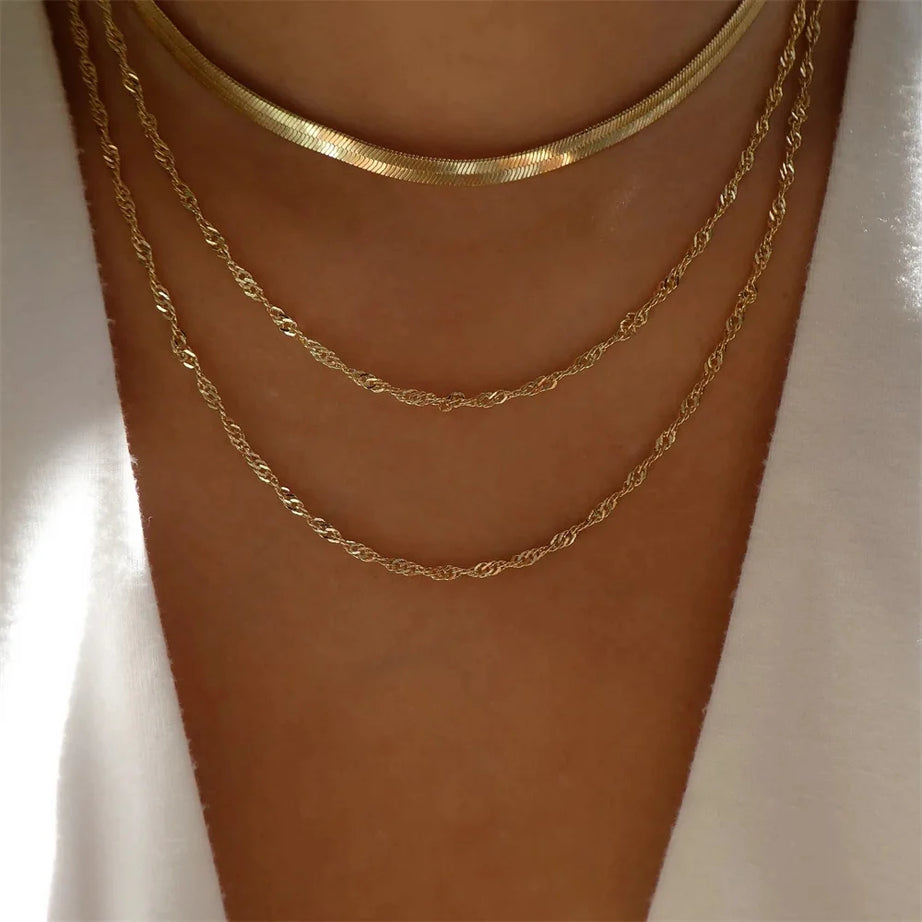 Gold Heart Multilayer Pendant Necklace Set Jewelry