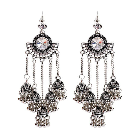الهندي Jhumka أقراط الذهب الشظية اللون أجراس كبيرة قطرة طويلة شرابة القرط للنساء بوهو الغجر مجوهرات هدية