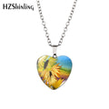 Sunflower Heart Necklace Yellow Sunflower Pendant Glass Picture Jewelry Fashion Heart Necklace HZ3 - Charlie Dolly