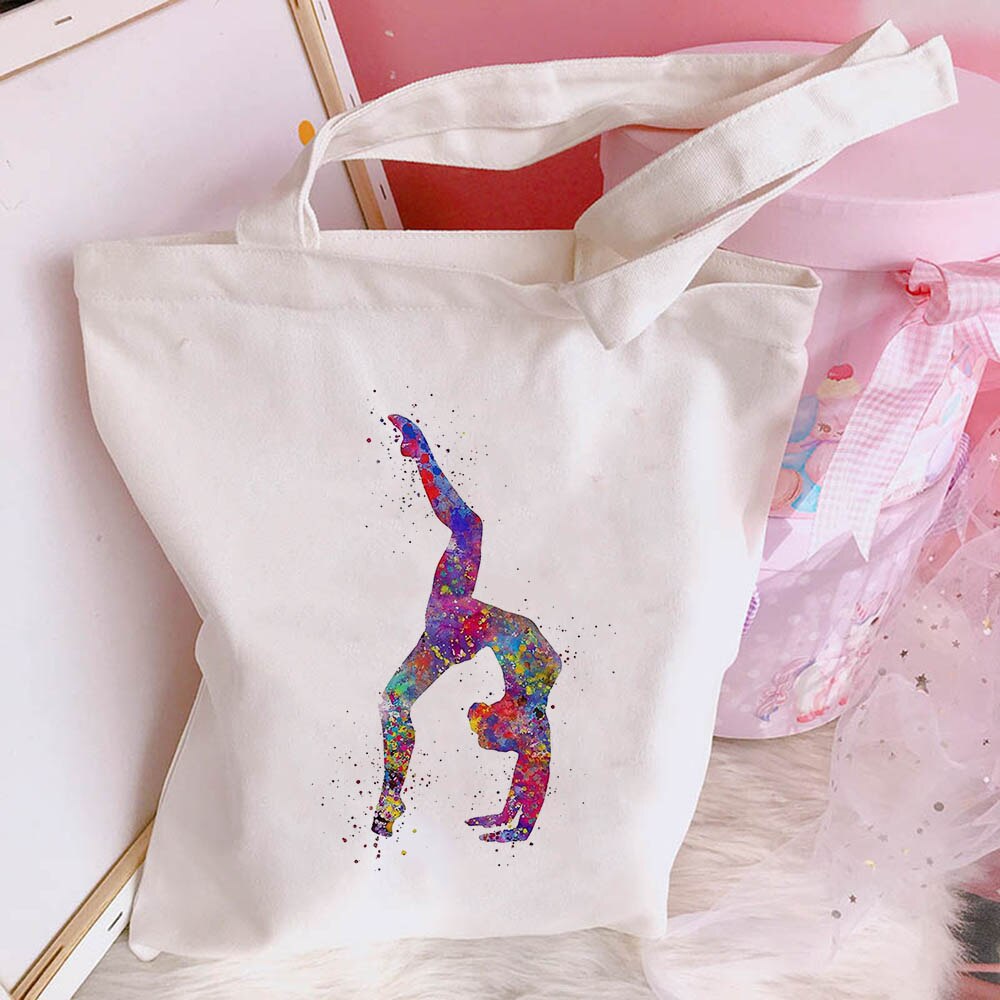 New Women's Casual Canvas Bag Pink Ballet Dance Girl Print Shopping Bag Lady Handbag Reusable Large Capacity Tote Bags - Charlie Dolly
