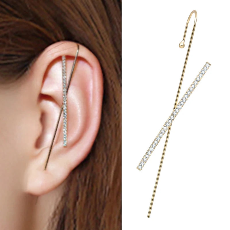 KSRA Bohemian Gold Color Earrings For Women Ear Wrap Crawler Hook Earring Zirconia Climber Long Earrings Statement Boho Jewelry