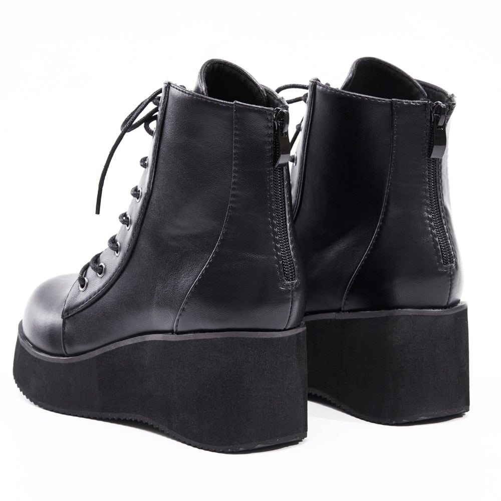 JIALUOWEI New Style Unisex's Shoes Punk Wedge Heel 7cm Pink Holographic Leather Halloween Costumes Gothic Ankle boots - Charlie Dolly