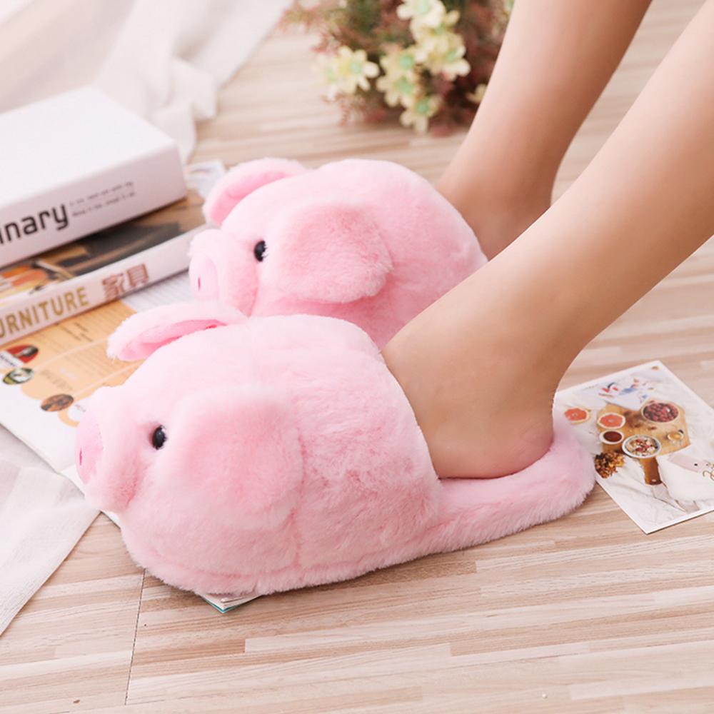 Winter Women Warm Indoor Slippers Ladies Fashion Cute Pink Pig Shoes Women&#39;s Soft Short Furry Plush Home Floor Slipper SH467