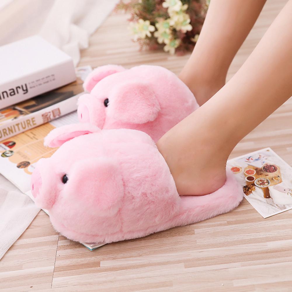 Winter Women Warm Indoor Slippers Ladies Fashion Cute Pink Pig Shoes Women's Soft Short Furry Plush Home Floor Slipper SH467 - Charlie Dolly