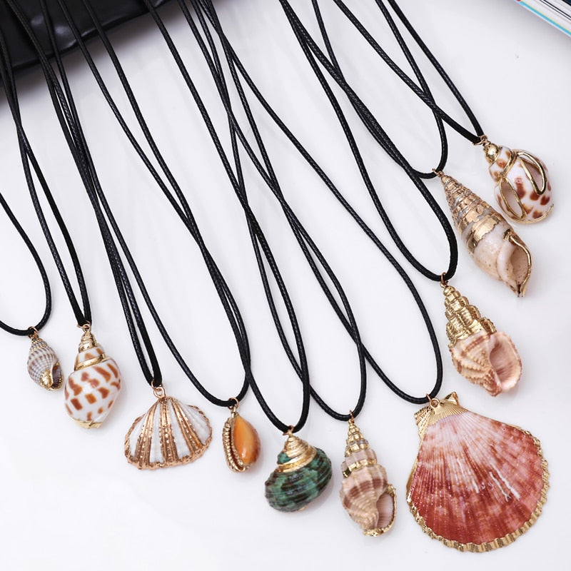 Hesiod Antique Gold Color Chain Summer Beach Jewlery Starfish Shell Pendant Necklace for Women - Charlie Dolly