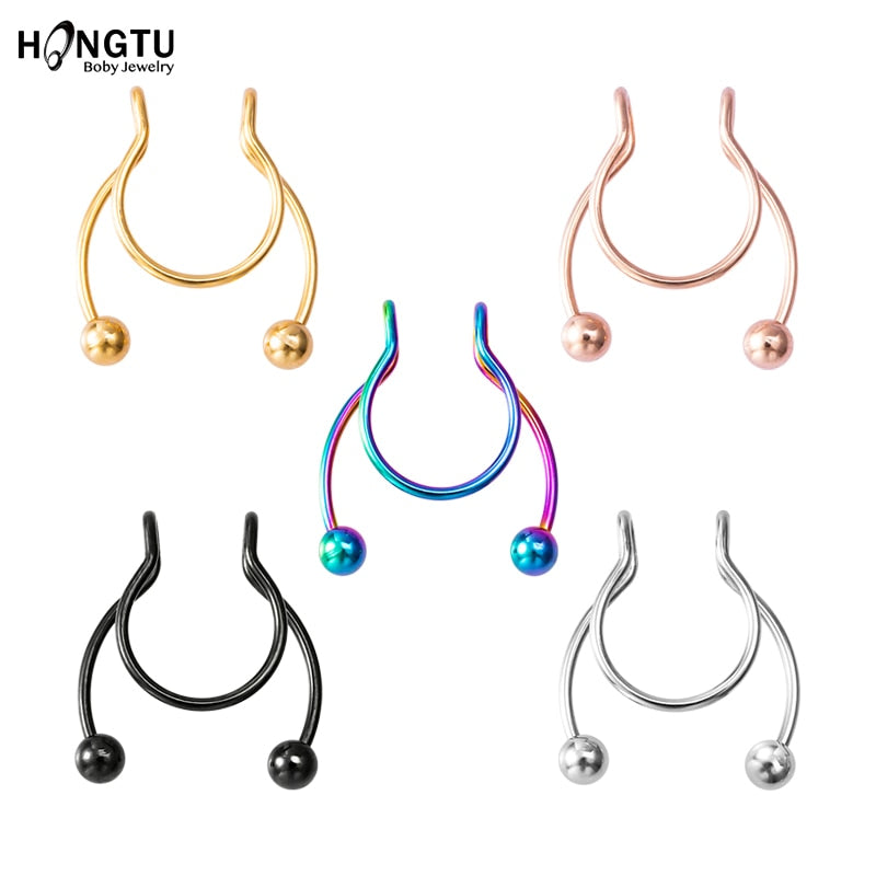 1-5pcs New Fake Nose Piercing Fake Nose Ring Hoop Septum Rings Surgical Steel Colorful Fake Piercing Nose Piercings Jewelry 20G - Charlie Dolly