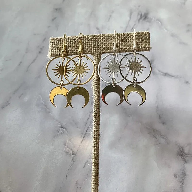 Golden Color Goddess Hoop Earrings Drop Geometric Crescent Phase Hippie Statement Witchy Jewelry Fashion Gorgeous Women Gift New