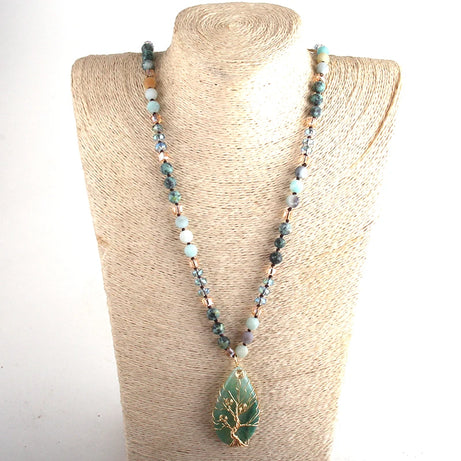 Fashion Bohemian Jewelry Natural Stones /Glass Crystal Knotted With Semi Precious Pendant Boho Necklace Women Gift - Charlie Dolly