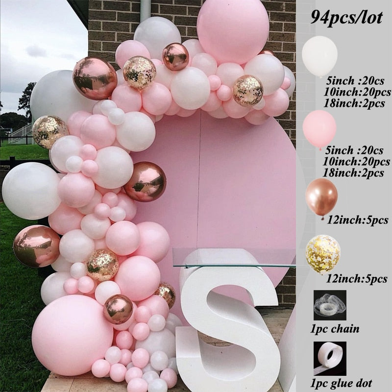115pcs Balloon Arch Garland Rose Gold Chorme Metallic Balloons Pink Globos Happy Birthday Party Decorations Wedding Baby shower - Charlie Dolly