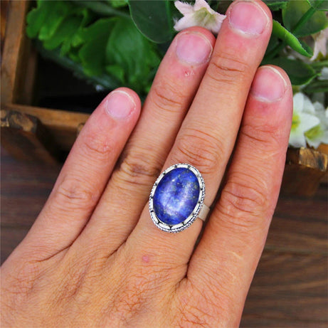 Vintage Natural Lapis Lazuli Necklace Ring Stud Earring Jewelry Sets Antique Silver Plated Quartz Unakite Stone Quartz Set - Charlie Dolly