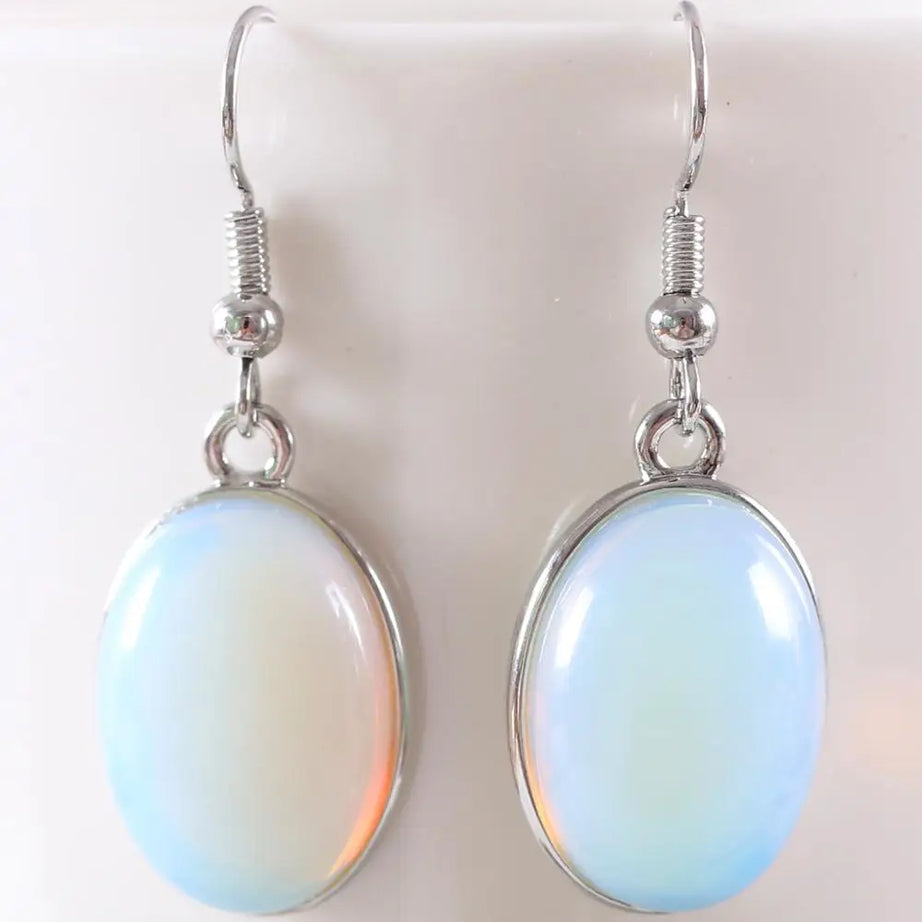 White Opal Lapis Cabochon Drop Earrings Jewelry