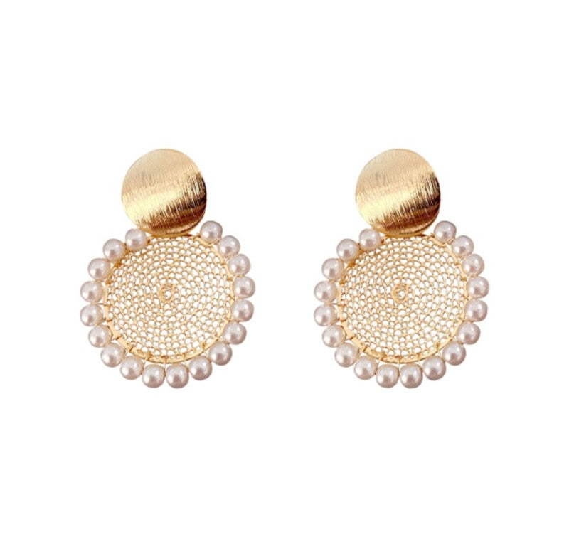 XIYANIKE Geometric Round Pearl Earrings Temperament Online Celebrity Earrings Personality Design Earrings