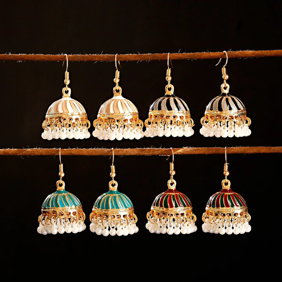 Pearl Bead Indian Jhumka Hanging Earrings Jewelry