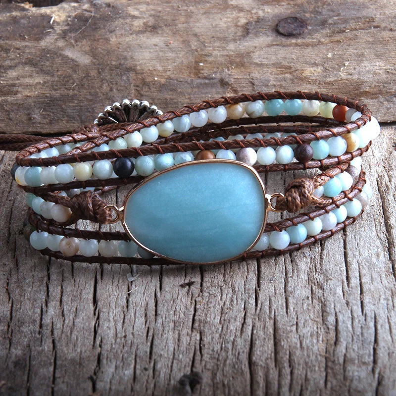 Fashion Beaded Boho Bracelet Jewelry Handmade Natural Stones Charm 3 Strands Wrap Bracelets