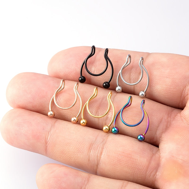 1-5pcs New Fake Nose Piercing Fake Nose Ring Hoop Septum Rings Surgical Steel Colorful Fake Piercing Nose Piercings Jewelry 20G - Charlie Dolly