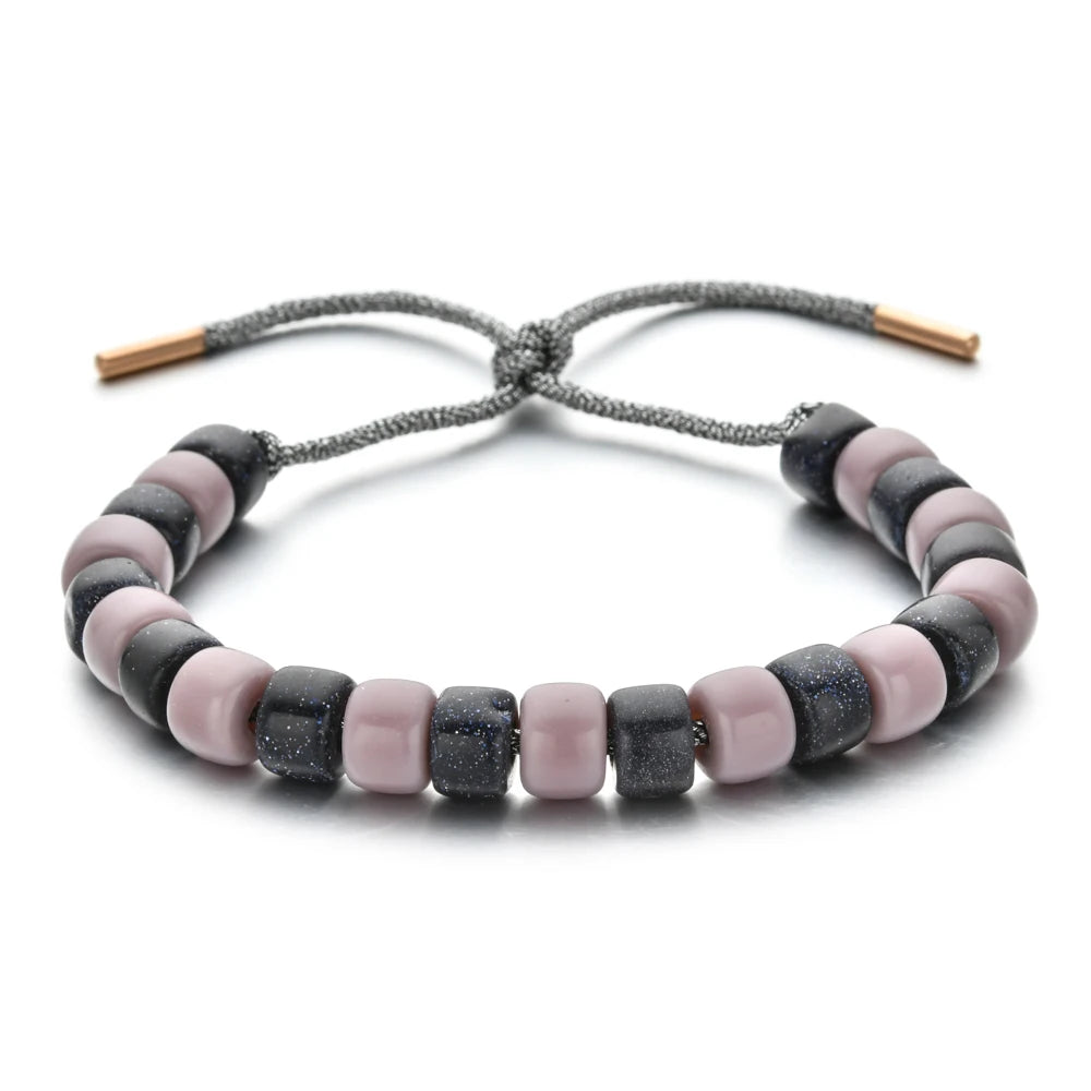 Vintage Boho Handmade Pull Tie on Rope Bracelet DIY Natural Stones Crystal Charm Beads Stone Trendy Bracelet Lucky Jewelry
