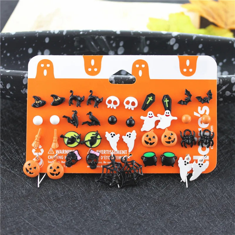 Nightmare Before Christmas Halloween Earrings Punk Skeleton Pumpkin Car Funny Cute Samll Stud Earrings Jewelry Aretes De Mujer - Charlie Dolly